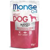 Monge Grill Adult Rich in Beef полнорационный корм для взрослых собак, с запеченными кусочками на основе говядины, супер премиум качества 100 гр