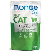 Monge Grill Adult Rich in Rabbit полнорационный корм для взрослых кошек, с кусочками итальянского кролика в желе, премиум качества 85 гр