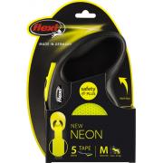 Flexi New Neon ременной поводок-рулетка длиной 5 м для собак весом до 25 кг, черный-неон