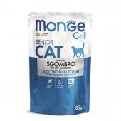 Monge Grill Senior Cat полнорационный корм для пожилых кошек, с кусочками эквадорской макрели, 85 г
