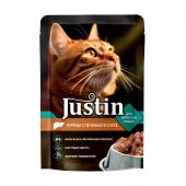 Justin, влажный корм для кошек, со вкусом курицы и печени в соусе, 75 гр