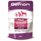 Gemon adult dog pouches chunkies beef & ham Влажный корм для взрослых собак со вкусом говядины и ветчины 100 г