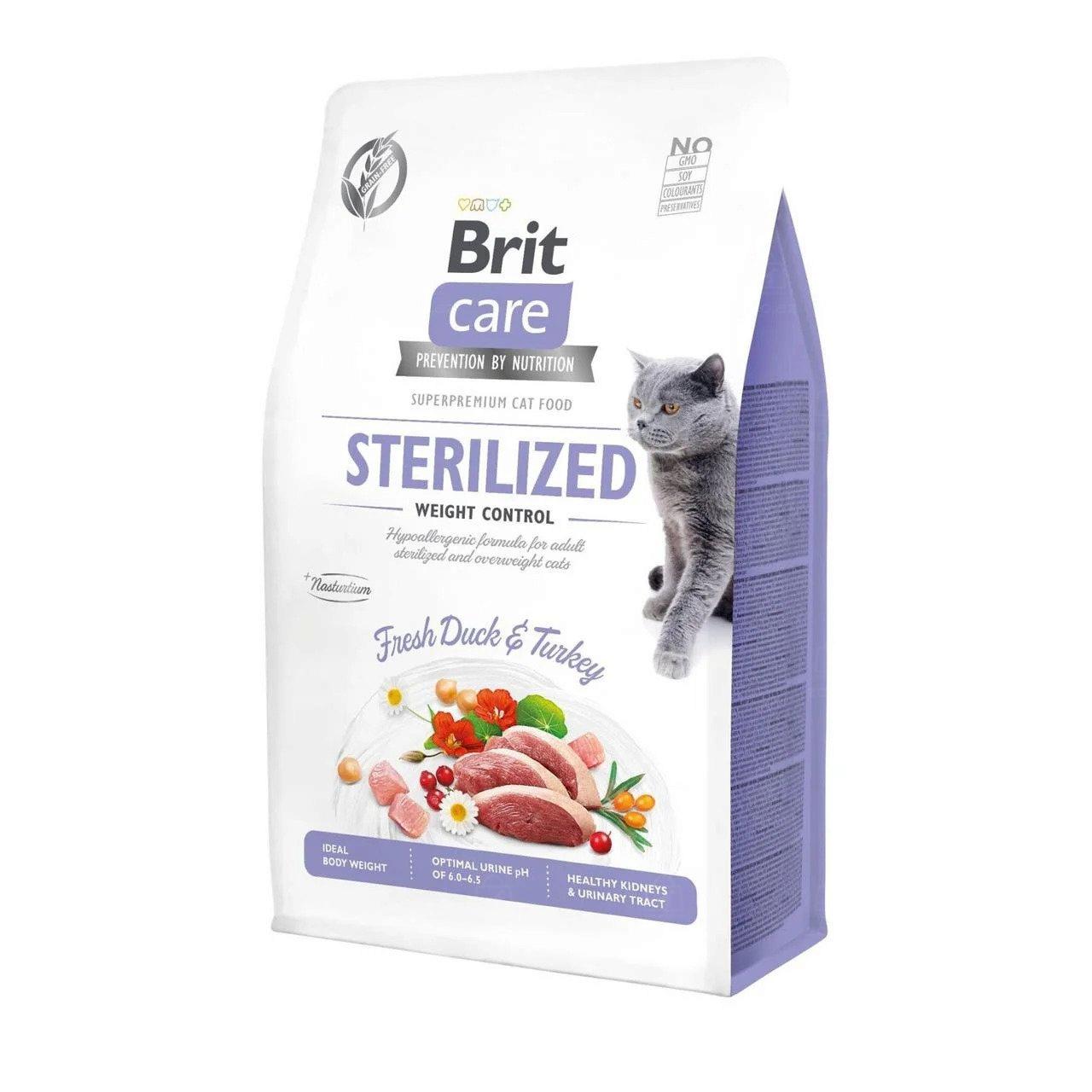 Brit Care Cat Grain Free sterilised & weight control сухой корм для  стерилизованных кошек и кастрированных котов для профилактики избыточного  веса, (на развес)