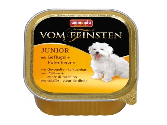 1020011 Vom Feinsten junior консервы с мясом домашней птицы и сердцем индейки для щенков 150 гр — изображение 1