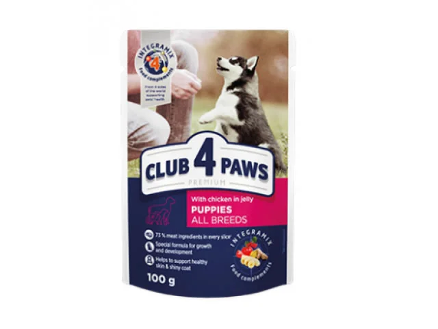 1020086 Club 4 Paws bütün cinslərdən olan bala itlər üçün yaş yem, toyuqla birlikdə, 100 q - Şəkil 1