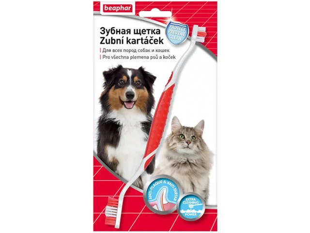 1030251 Beaphar Toothbrush двойная зубная щетка для всех пород собак и кошек — изображение 1