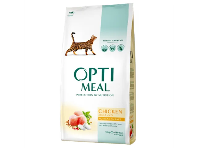 20101270 Optimeal сухой корм для взрослых кошек с курицей (целый мешок 10 кг) — изображение 1