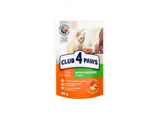 2020198 Club 4 Paws Yaş Pişik Yemi Sousda Toyuq ilə, 80 q - Şəkil 1