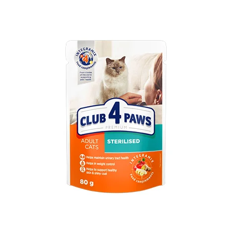 2020259 Sterilizasiya olunmuş pişiklər üçün Club 4 Paws yaş yemi, 80 q - Image 1