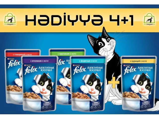 2020262 Акция! Felix говядина, кролик, ягненок, форель + курица в желе(4+1) — изображение 1