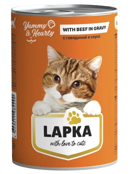 Lapka влажные консервы для кошек с говядиной в соусе, 415 г