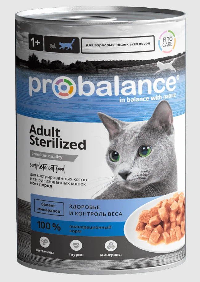 2020354 Pro Balance Sterilized влажные консервы для кастрированных котов и стерилизованных кошек, 415 г — изображение 1