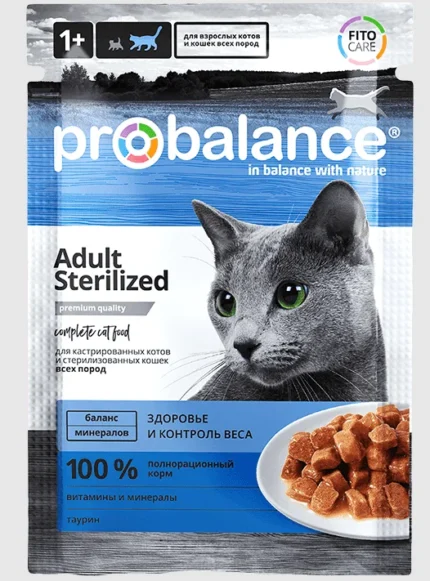 Pro Balance Sterilized влажный корм для кастрированных котов и стерилизованных кошек, 85 г