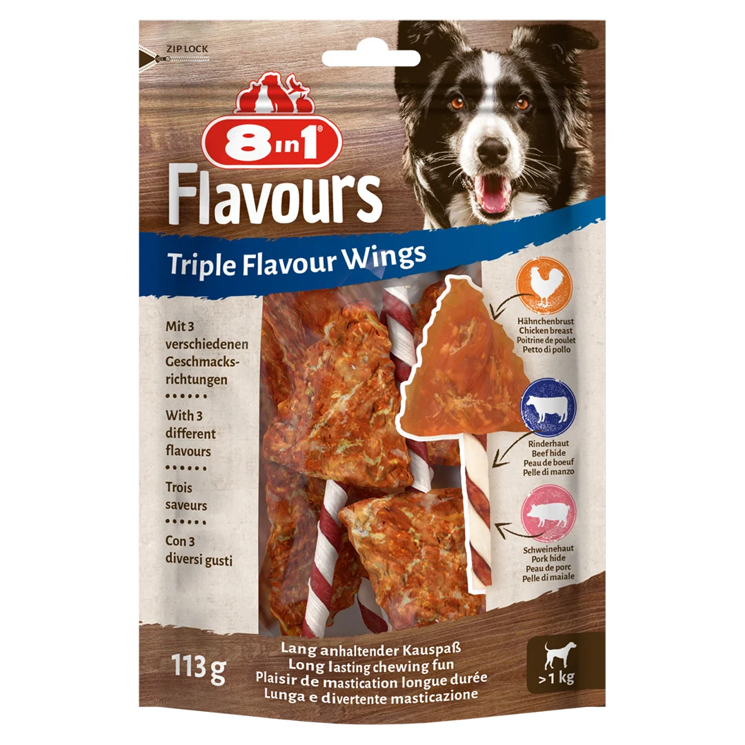 5680017 8in1 Flavours Triple Flavour Wings крылышки для собак с курицей, свининой и говядиной 113 г — изображение 1