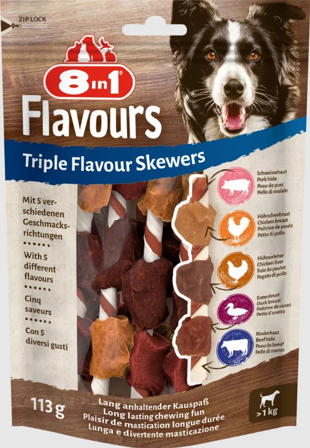 5680020 8in1 Triple Flavour Skewers лакомство для собак мясное ассорти 113г — изображение 1