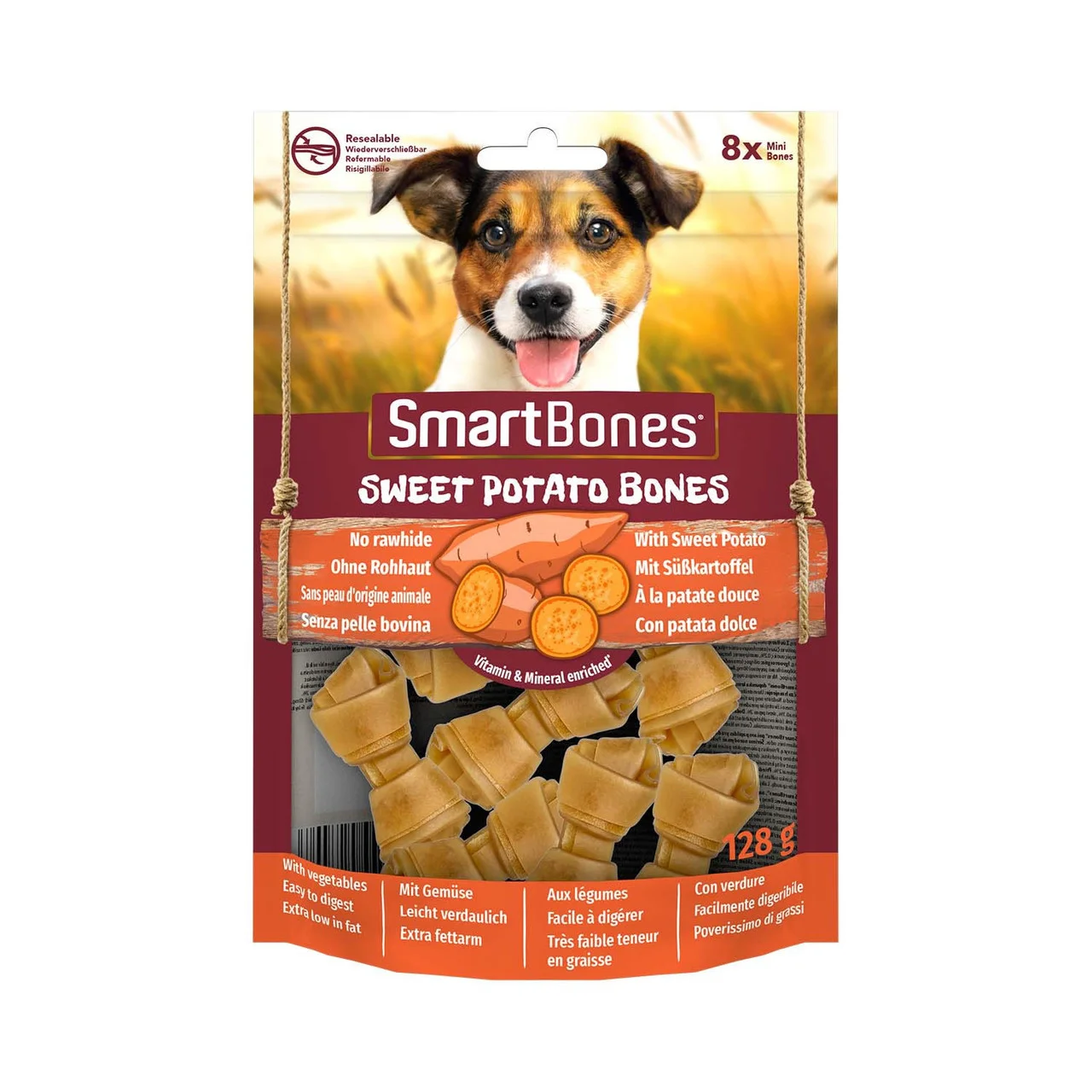 5680021 Smart Bones Sweet Potato Bones косточки с курицей и настоящего сладкого картофеля 128г , 8 шт — изображение 1