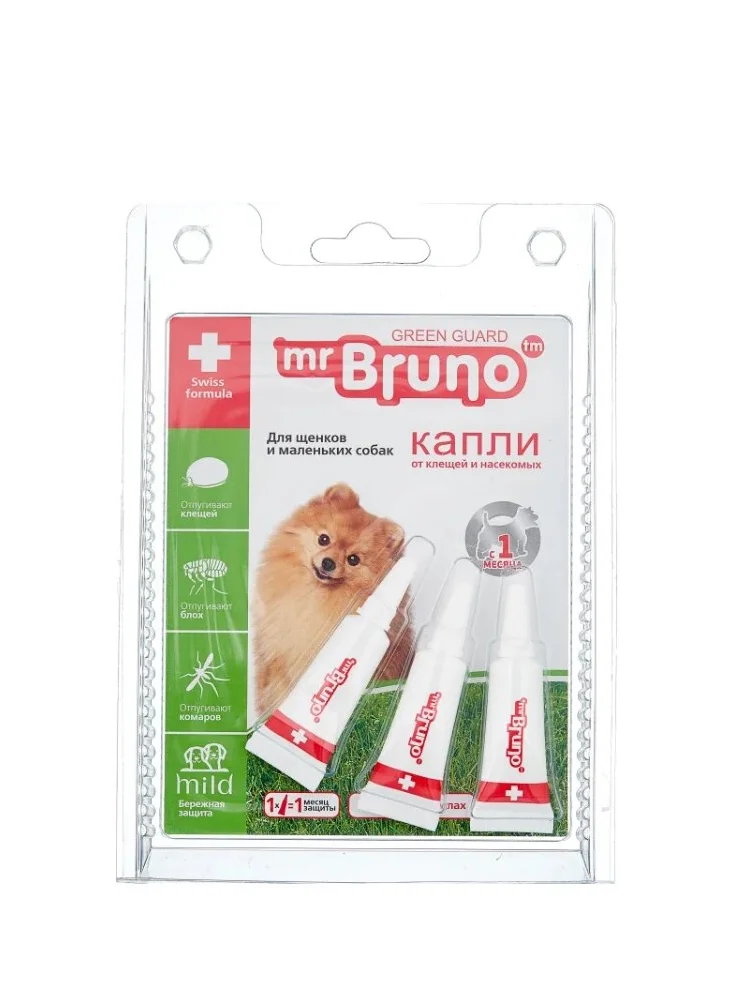 6010602 Mr.Bruno капли от клещей и насекомых, для щенков и маленьких собак 1 пипетка — изображение 1