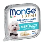Köpəklər üçün treska balığı paştetində Monge Təzə Tender Parçaları, Super Premium Keyfiyyət, 100 q