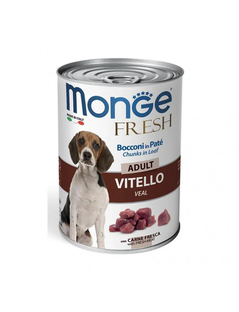 6010638 Monge Fresh Adult Vitello Veal ilə mal əti ilə yetkin itlər üçün, super premium keyfiyyətli 400 g - Şəkil 1