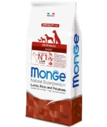 Monge Adult Natural Quzu, bütün cinslərdən olan yetkin itlər üçün quru yem, quzu, düyü və kartofla (toplu)