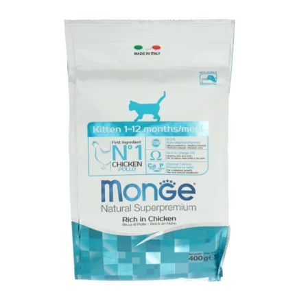 Monge Kitten Natural Superpremium Rich in Chicken полнорационный сухой корм для котят в возрасте до одного года, с курицей, супер премиум качества 400 гр