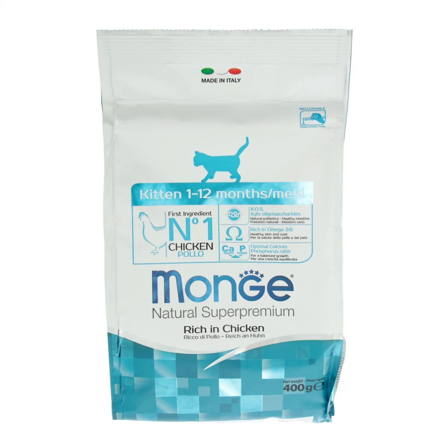 6010715 Monge Kitten Natural Superpremium Rich in Chicken полнорационный сухой корм для котят в возрасте до одного года, с курицей, супер премиум качества 400 гр — изображение 1