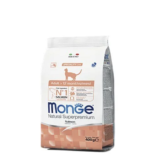 6010717 Monge Adult Natural Superpremium Salmon полнорационный сухой корм для взрослых кошек, с лососем без добавления сои, супер премиум качества 400 гр — изображение 1