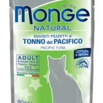 Monge Natural Adult Tonno del Pacifico yaş pişik yemi, Sakit okean tuna balığı ilə jele şəklində, super premium keyfiyyətli, 80 q