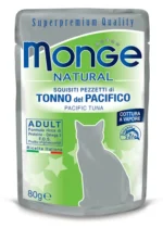 Monge Natural Adult Tonno del Pacifico yaş pişik yemi, Sakit okean tuna balığı ilə jele şəklində, super premium keyfiyyətli, 80 q