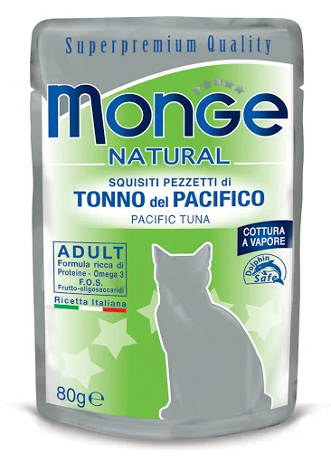 Monge Natural Adult Tonno del Pacifico влажный корм для кошек с тихоокеанским тунцом в желе, супер премиум качества 80 гр