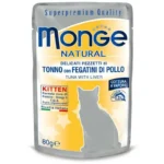 Monge Natural Kitten Tonno con Fegatini di Pollo pişik balaları üçün nəm yem, tuna balığı və toyuq qaraciyəri ilə jele şəklində, super premium keyfiyyətli 80 q