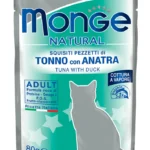 Monge Natural Adult Tonno con Anatra yaş pişik yemi tuna balığı və ördək ilə jele içində, super premium keyfiyyətli, 80 q