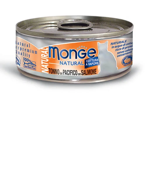 6010738 Monge Natural Tonno del Pacifico con Salmone натуральный тихоокеанский тунец с лососем для кошек, супер премиум качества 80 гр — изображение 1