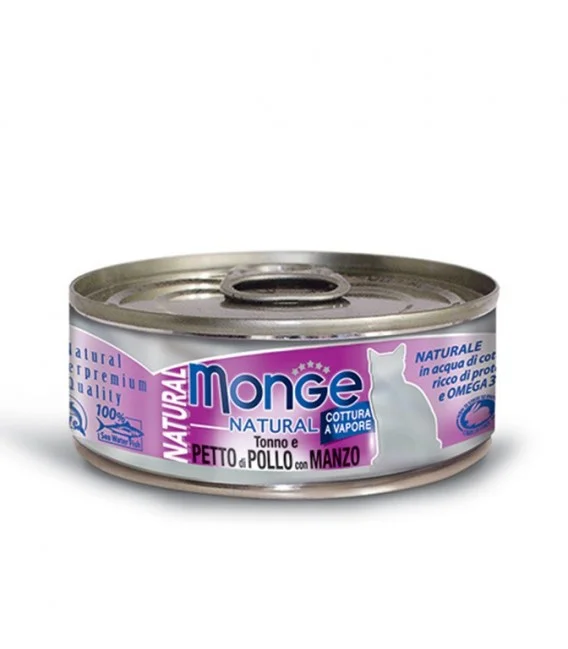 6010741 Monge Delicate Natural Tuna and Chicken with Beef Təbii Toyuq Döş əti ilə Mal əti ilə pişiklər üçün, Super Premium Keyfiyyət 80 qr - Image 1