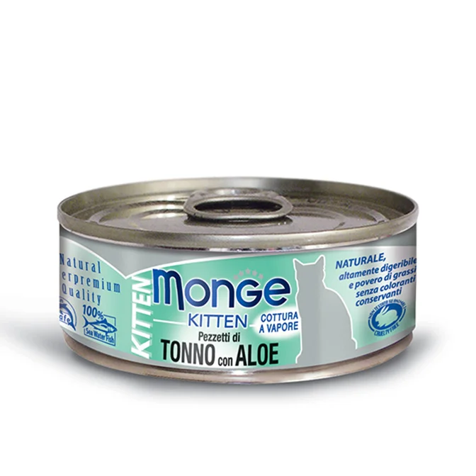 6010747 Monge Kitten Jelly Tonno con Aloe: pişik balaları üçün jele içində aloe ilə sarı rəngli tuna, super premium keyfiyyət, 80 q - Şəkil 1