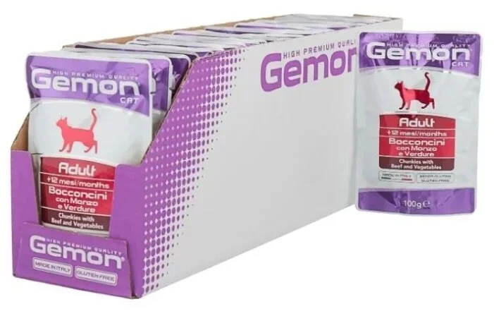 6010774 Gemon Adult Beef and Vegetables полнорационный корм для взрослых кошек, с кусочками говядины и овощами, высокого премиального качества 100 гр — изображение 1