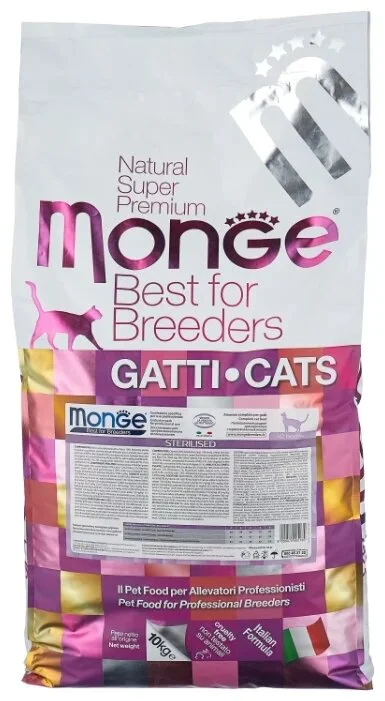 Monge Sterilized Best for Breeders Chicken полноценный сухой корм для стерилизованных кошек и кастрированных котов, курица, супер премиум качества (целый мешок 10 кг)