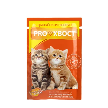 Pro Хвост влажный корм для котят с цыпленком в соусе, 85 г