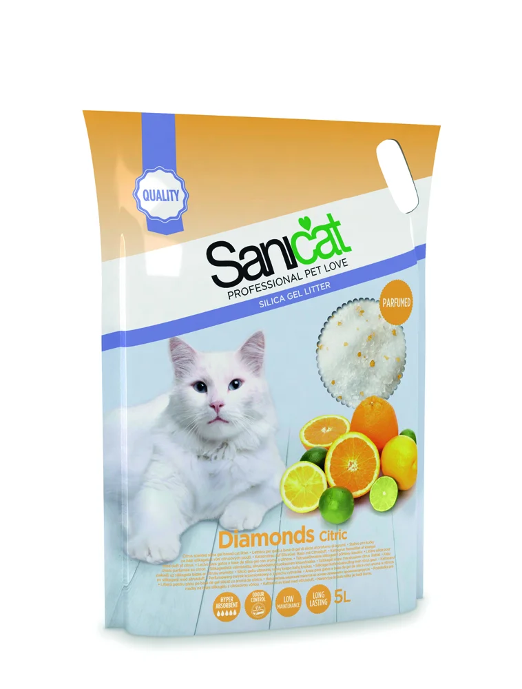 6020027 Sanicat Diamonds Citric силикагелевый наполнитель с ароматом цитрусовых, 5 л — изображение 1
