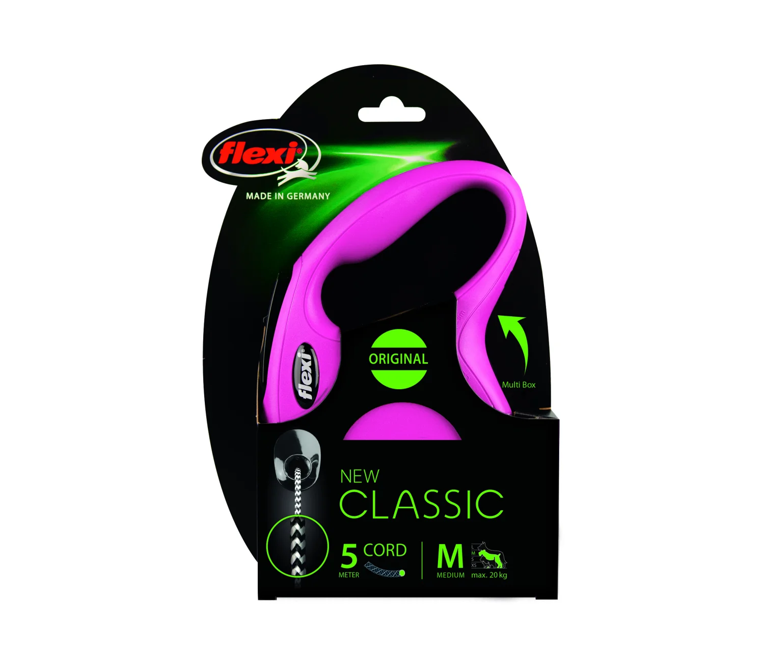 6020035 Flexi New Classic M Cord 5 m тросовый поводок-рулетка длиной 5 м для собак весом до 20 кг (розовый) — изображение 1