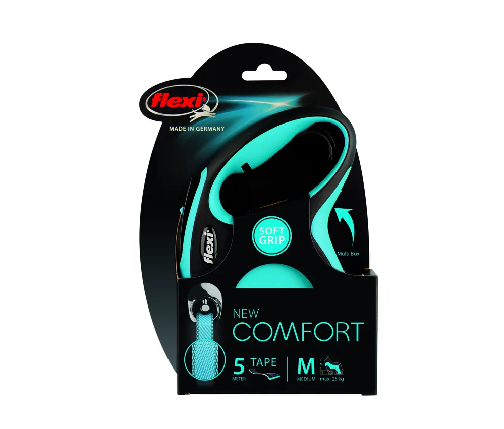 6020044 Flexi New Comfort M Tape 5 m ременной поводок-рулетка длиной 5 м для собак весом до 25 кг (синий) — изображение 1