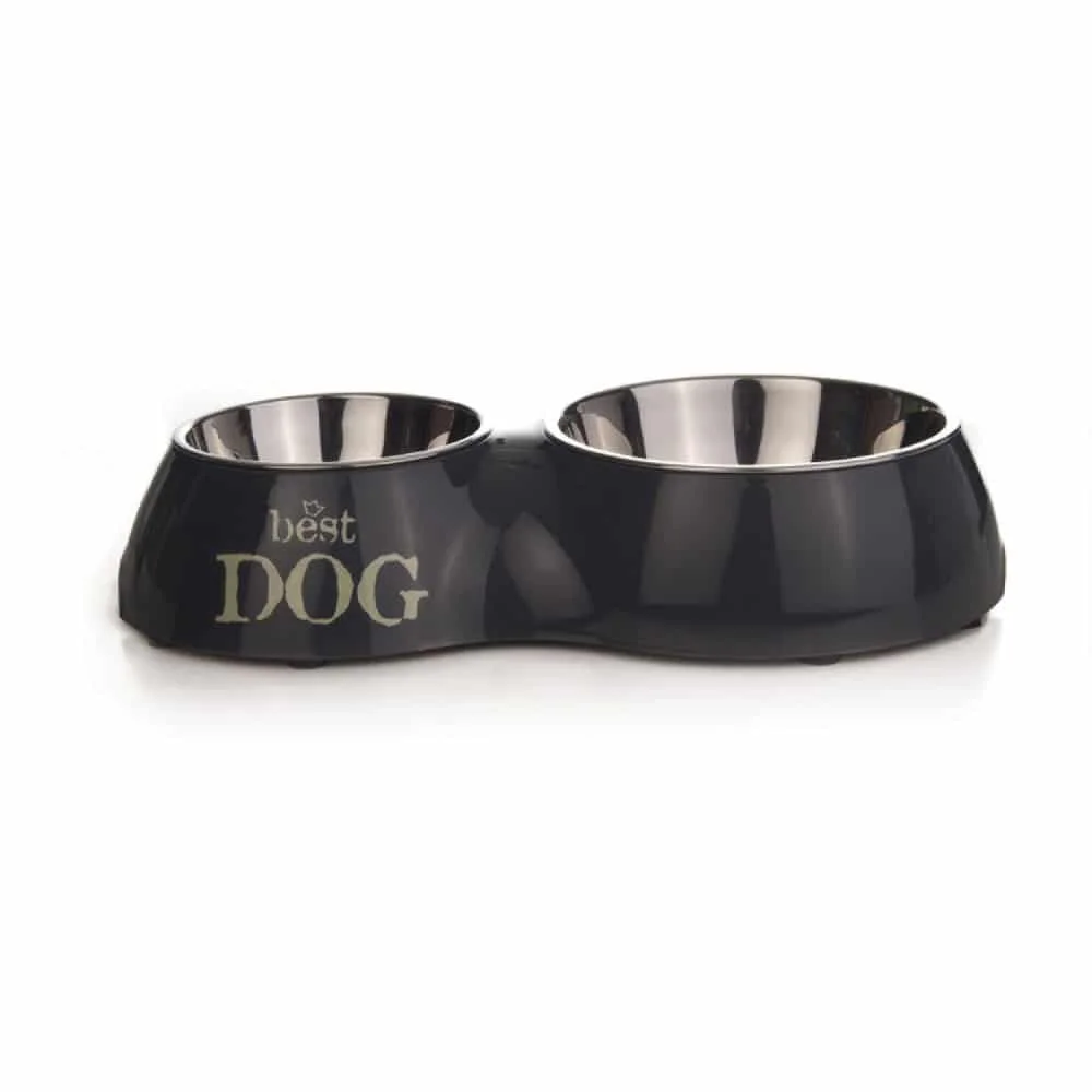 6020081 Beeztees Melamine dinner set Best Dog двойная металлическая миска в меламиновой подставке, 37×22 см, 350 мл + 700 мл — изображение 1
