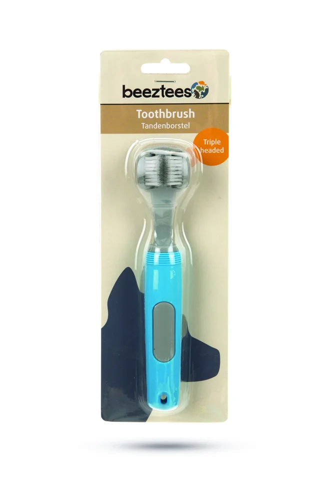 6020099 Beeztees Plastic 3-way toothbrush трехсторонняя зубная щетка для собак, 17 см — изображение 1
