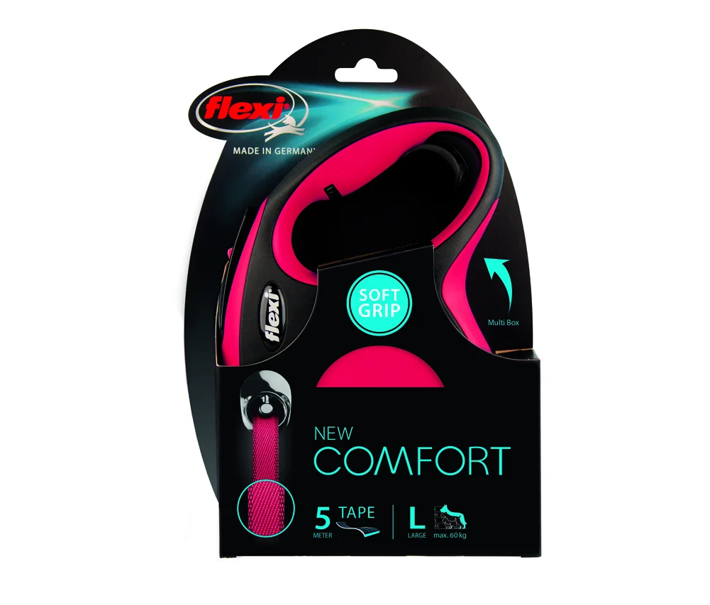 6020223 Flexi Red Comfort L Tape 5 m ременной поводок-рулетка длиной 5 м для собак весом до 60 кг (красный) — изображение 1
