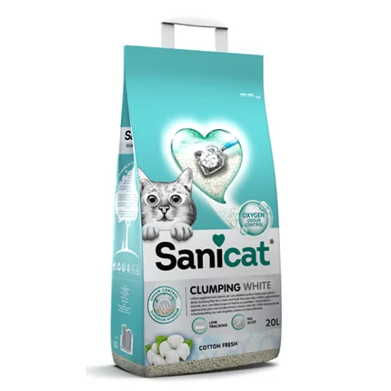 6020319 Sanicat Clumping White Cotton Fresh белый комкующийся наполнитель с запахом свежего хлопка, 10 л — изображение 1