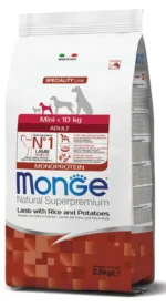 Monge Mini Adult Natural Super Premium Lamb, Rice and Patatoes полноценный сухой корм для взрослых собак мелких пород, с ягненком, рисом и картошкой, супер премиум качества, 2,5 кг
