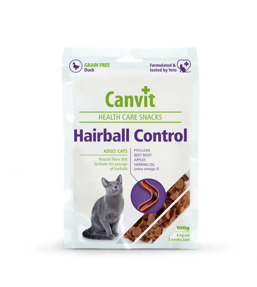 6020812 Canvit Hairball Control pişiklərdə tüklərin təmizlənməsi üçün ördək əti ilə yarı nəmli müalicə, 100 q - Image 1