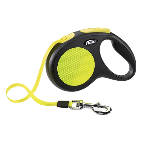 6020863 Flexi New Neon ременной поводок-рулетка, размер S длинной 5 м до 15 кг, черный неон. — изображение 1