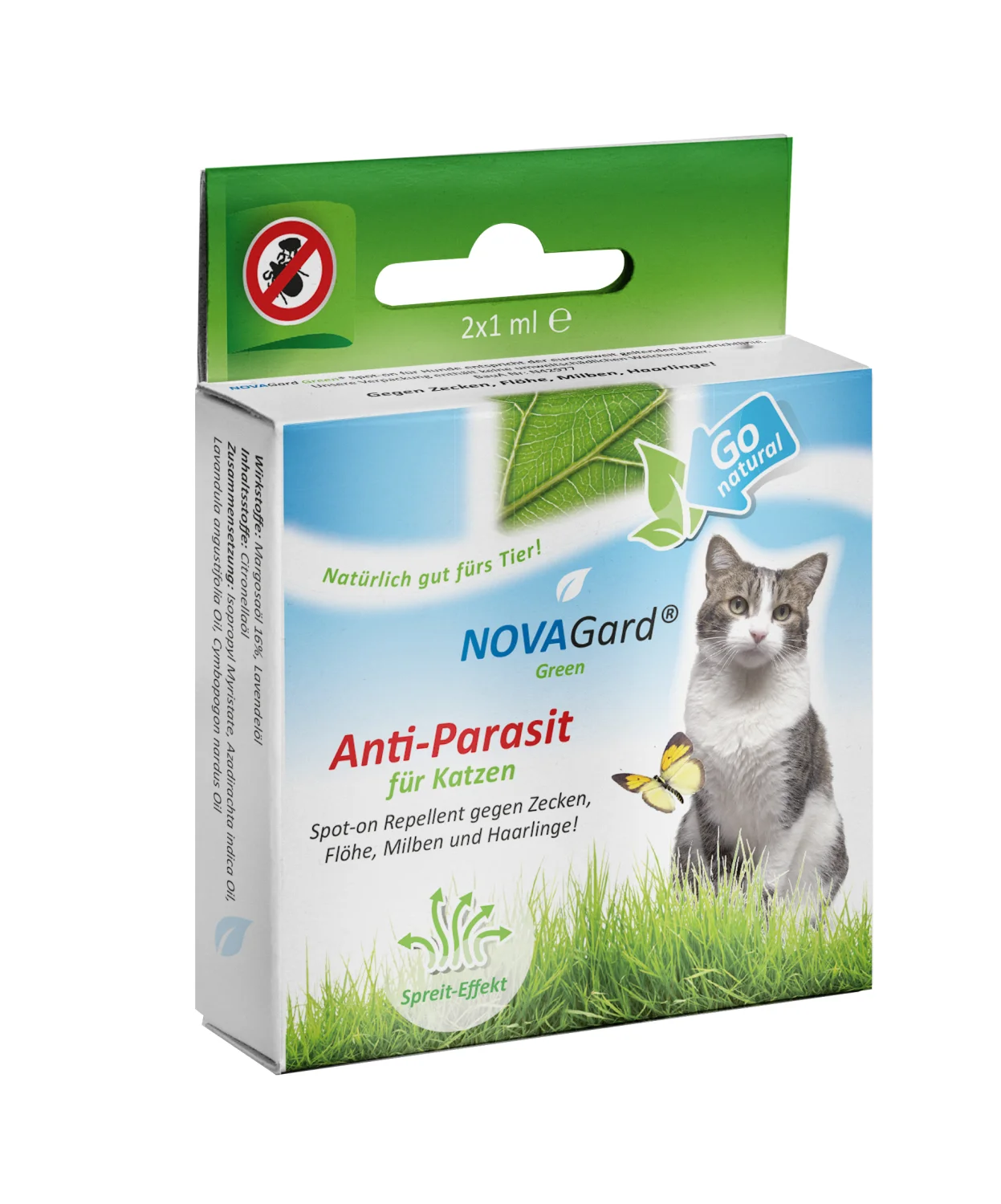 6020940 Nova Gard Green Anti-Parasit капли натуральная альтернатива против блох и клещей для кошек, 2 x 1,5 мл — изображение 1
