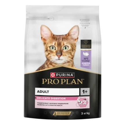 Pro Plan Delicate сухой корм для кошек с чувствительным пищеварением или с особыми предпочтениями в еде с индейкой 3 кг